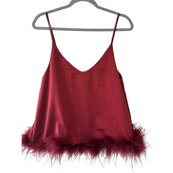 Entro Womens Rust Feathered Trimmed Spaghetti Strap Tank Top  Size M - Picture 4 of 8